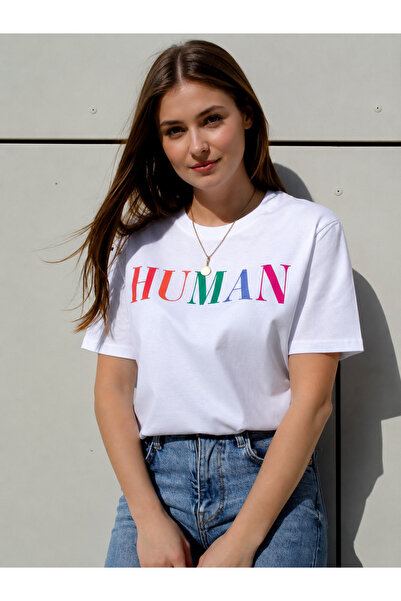 VODEXA Ženska majica prevelikog kroja HUMAN sa printom, 100% pamuk, udoban kroj
