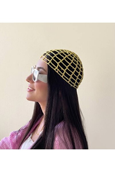 efelia concept Sequined Hand Knitted Summer Hair Bandana with Perforated Pattern