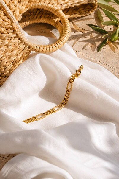 SHINELUC Women's Gold Color Zircon Stone Oval Ring Chain Bracelet