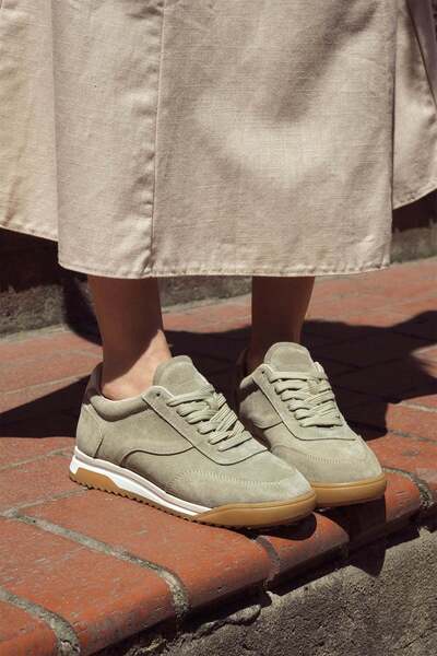 Mio Gusto Pantofi sport de damă Mira din piele naturală de culoare verde