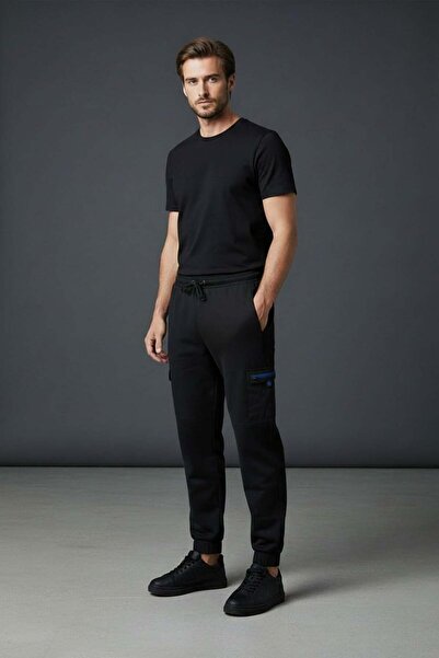 Piyera Men's American Pique Fabric Waist and Leg Elastic Navy Blue Sweatpants...