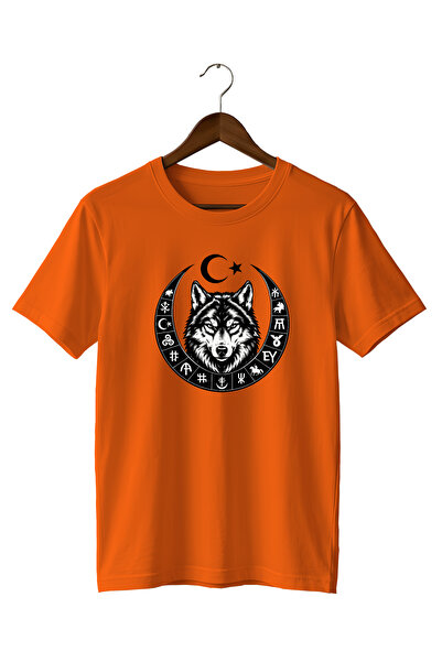 WİDİ Göktürk Runes and Bozkurt Printed T-Shirt 100% Cotton