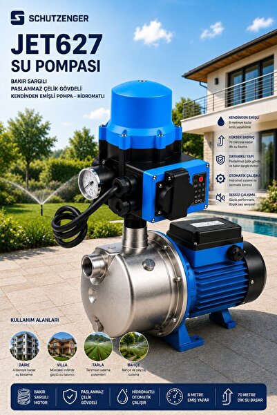 SCHUTZENGER JET627 1 Hp SU POMPASI HİDRAFOR OTOMATİK HİDROMATLI SET 4 KAT DAİ...