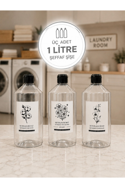 Dem Home 3 ADET Şeffaf Cam Görünümlü Plastik Detarjan Şişe Seti 1 Litre