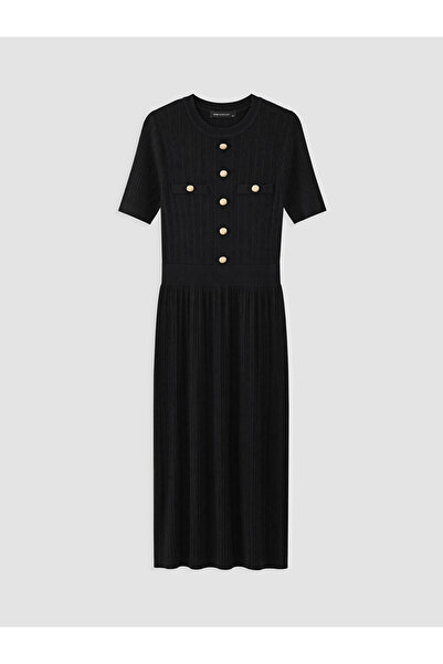 LC Waikiki Lcw Everyday Black Waist-Slit Knitwear Dress