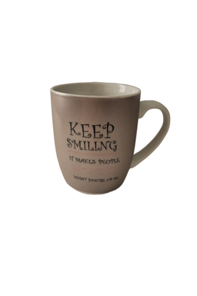 Cesiro Mug 360 ml – White/Brown, with "Keep Smiling" message