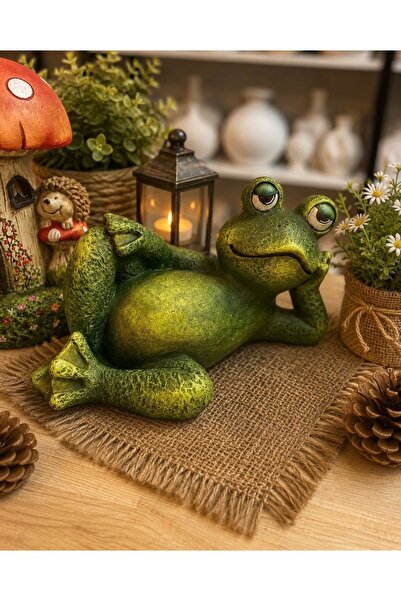 NurMood Art Decoration Dekoratif Yatan Kurbağa Biblo – Sevimli Bahçe ve Ev De...