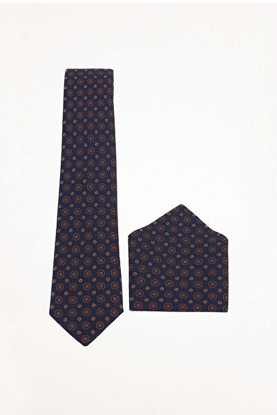 Tudors Navy Blue Patterned Classic Tie with Pocket Square