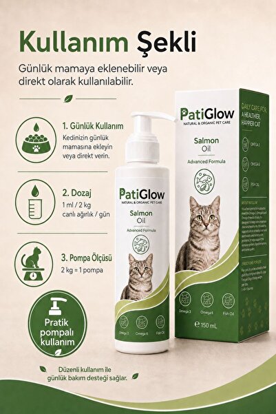 Pati Glow Kediler için Balık Yağı, Premium Norveç Somonu Yağı, Omega 3 ve 6 T...