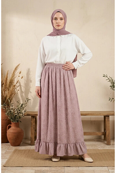 sefamerve Elastic Waist Polka Dot Patterned Skirt 0306-03 Dusty Rose