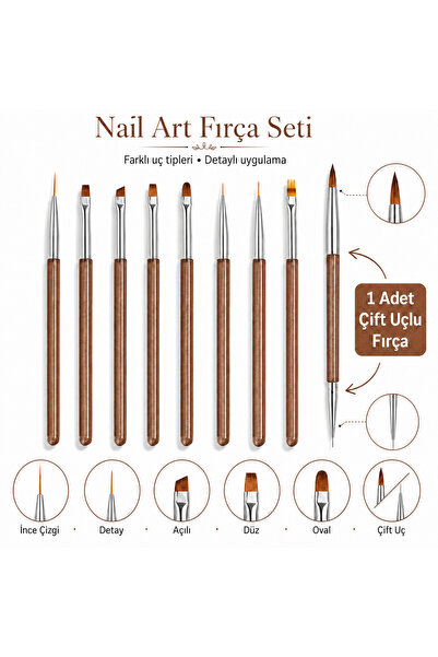 QNAİL PROFESSİONAL 9’lu Premium Nail Art Fırça Seti Çift Uçlu İnce Detay Düz ...