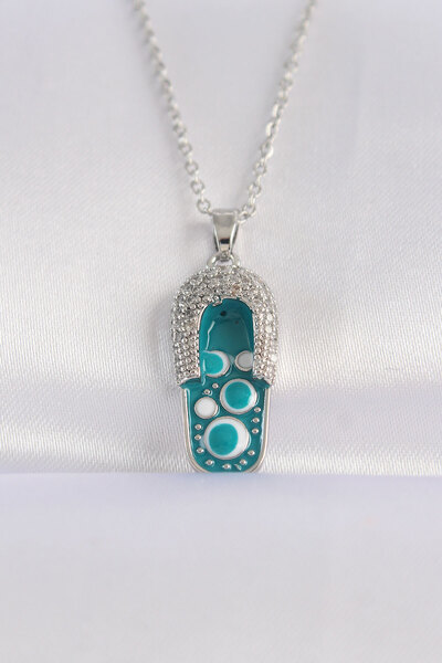 OGHAMAY 316L Steel Chain Zircon Stone Silver Color Evil Eye Slipper Design Ne...