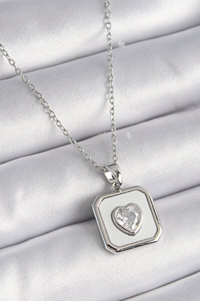 OGHAMAY 316L Steel Silver Color Square Locket Heart Zircon Stone Processing W...