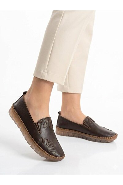 Lütfi Women's Brown Genuine Leather Orthopedic Soft Sole Casual Shoes