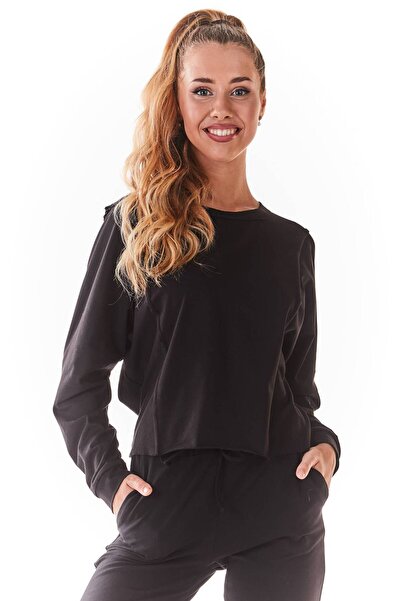 Infinite You Bluza Scurta Cu Croiala Larga, InfiniteYou, Bumbac, Negru, L-XL