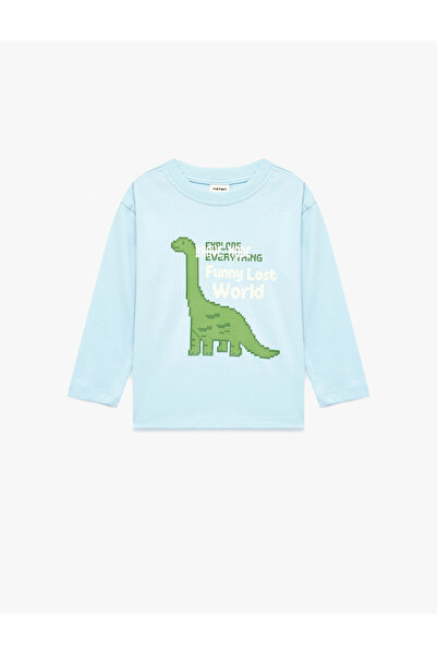 Koton Long Sleeve Crew Neck Dinosaur Printed Cotton T-Shirt