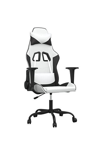 vidaxl Scaun de gaming de masaj, alb și negru, piele ecologică
