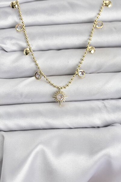 OGHAMAY Zircon Stone Polar Star Model Brass Gold Color Women's Necklace