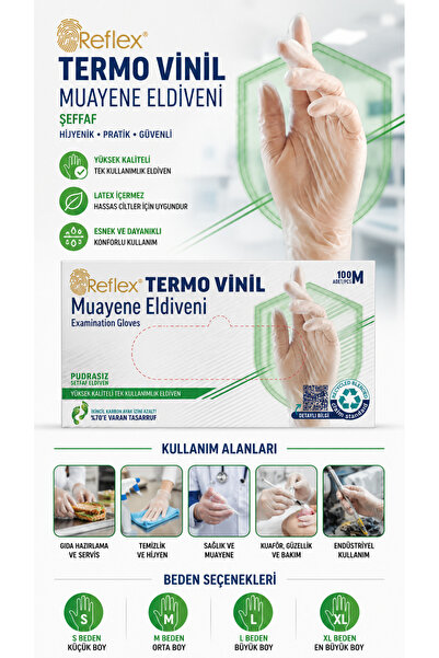 Medicalx Termo Vinil Şeffaf Pudrasız Muayene Eldiveni Çok Amaçlı Yeni Nesil T...