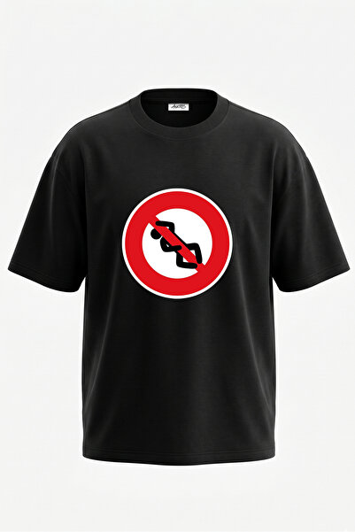 Anetos Tricou oversize negru din bumbac, cu imprimeu pe spate, cu design anti...