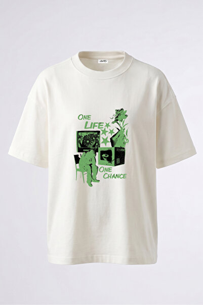 Anetos Tricou oversize alb din bumbac cu imprimeu pe spate Grunge Figure Design