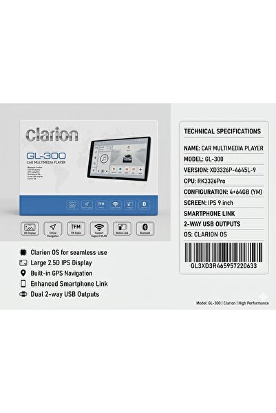 Clarion GL-300 9Inç 4/64GB MULTİMEDYA (TABLET EKRAN)