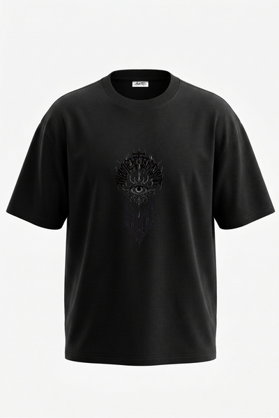 Anetos Tricou oversize negru din bumbac cu imprimeu pe spate Illuminati Gothi...