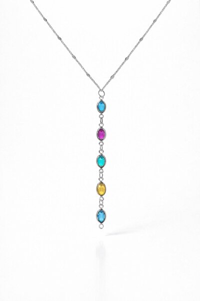 OGHAMAY Silver Color Crushed Chain Row Oval Ye Model Steel Necklace - 3840
