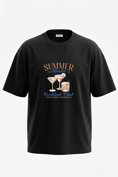 Anetos Summer Cocktails Design cu imprimeu pe spate, tricou oversize negru di...