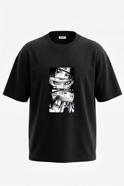 Anetos Tricou oversize din bumbac negru cu imprimeu pe spate Naruto Eyes Design