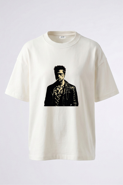 Anetos Tyler Durden_2 Dizajn Bela pamučna majica sa otiskom na leđima, oversize