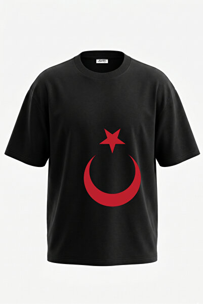 Anetos Tricou oversize negru din bumbac cu imprimeu pe spate Moon Star Design