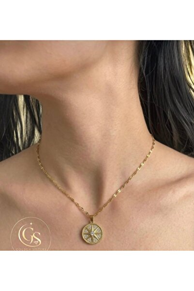 Yıldız model taş detaylı gold kolye