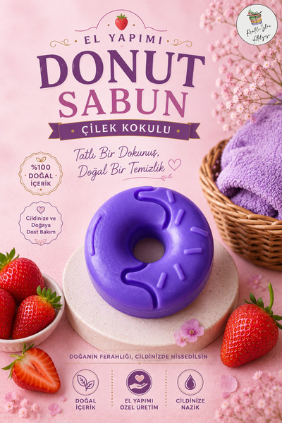 renkli izler atölyesi Strawberry Dream Donut Soap – Lilac Dream (1 Piece)