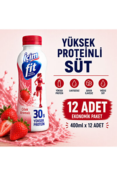 İçim Fit Yüksek Proteinli Laktozsuz Çilekli Süt 400ml x 12 Adet