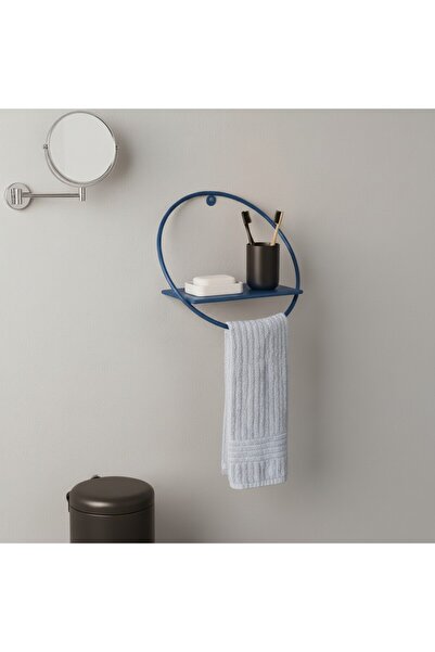 GO DEKOR Yuvarlak Mutfa&Banyo MAVİ Modern Metal Havlu askılı Duvar Rafı 30-25x17
