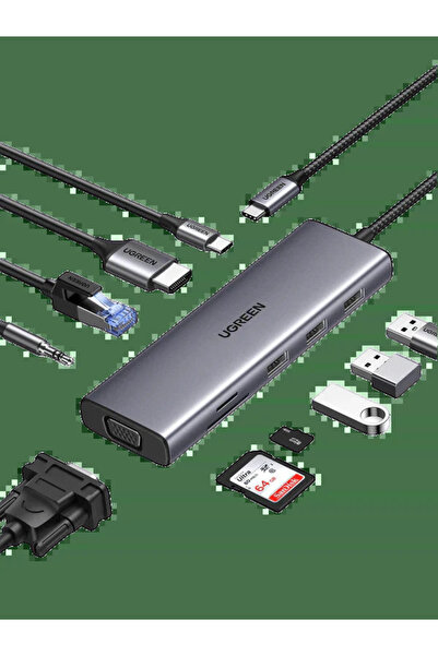 Ugreen 10-σε-1 Διανομέας USB-C με 4K HDMI, VGA, 100W PD, Gigabit Ethernet