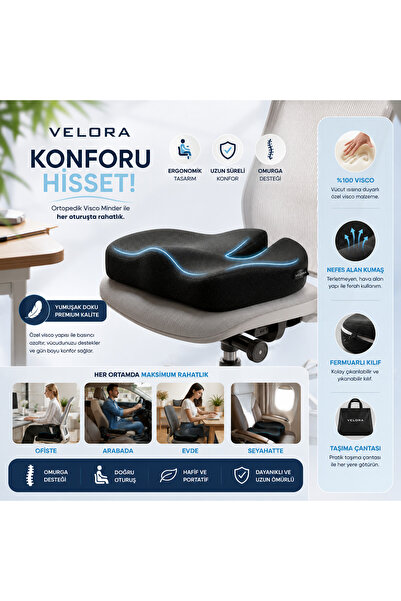 VELORA GRUP Ortopedik Visco Oturma Minderi | Kuyruk Sokumu Destekli Ergonomik...