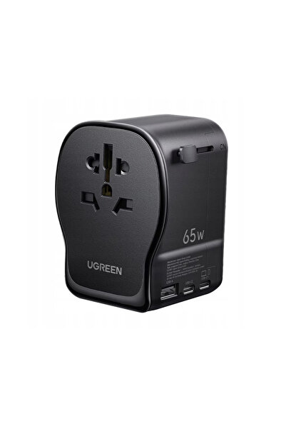 Ugreen Adaptor de călătorie GaN de 65W, 2x USB-C, USB-A, Ștecher universal cu...
