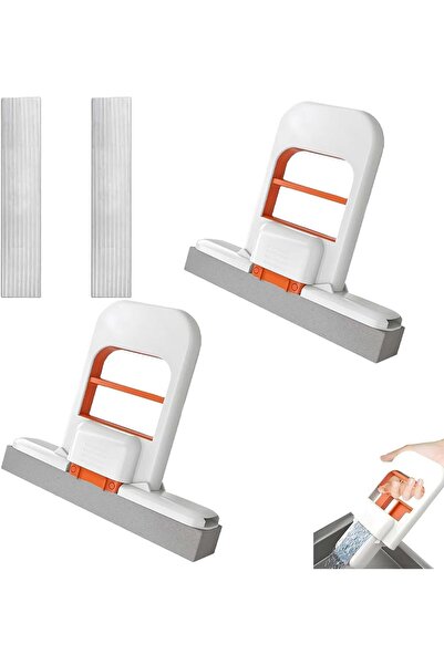 Arabest 2-Piece Mini Portable Mop,with 2 Sponge Replacement Heads,Self-Cleani...