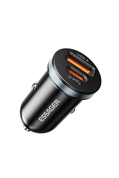 essager PD 30W + QC Зарядно за кола – USB и Type-C, Бързо зареждане, Черен.