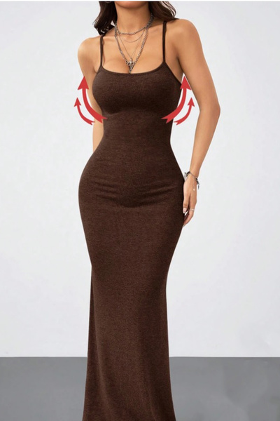 missamour Women's Black Strappy Max Ottoman Dress