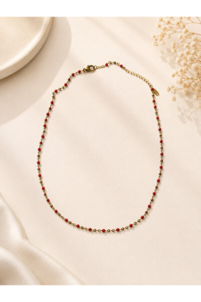 Generic Brand Cube Dark Pink Beaded Row Necklace