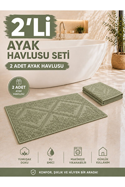 evimsade Evim Sade 2'li50x70 Pamuklu Ayak Havlusu – ada çayı yesili