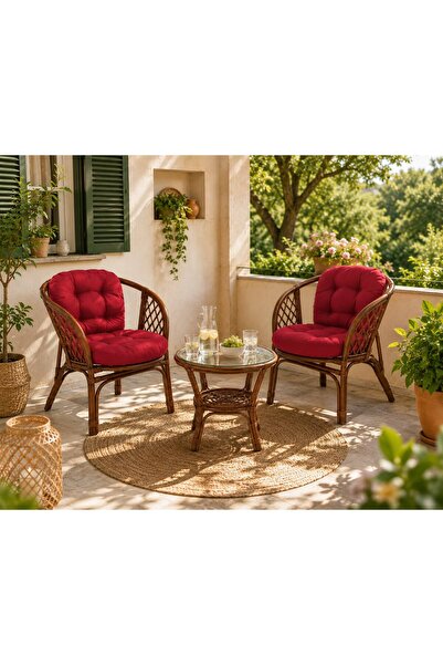 Eom Set mobilier terasă/grădină din ratan – 2 fotolii și măsuță cu blat din s...