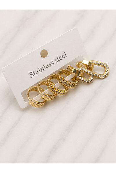 BİJU YILMAZ 26Clk141 - Gold Link Form Stone Earring Set