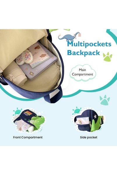 Hoy 3D Dinosaur Toddler Backpack with Anti-Lost Detachable Tractor Strap, Reflective Strip Breathable Kids School Bag, Waterproof Oxford Cloth Small Daypack for 2-6 Years Old Boys Girls