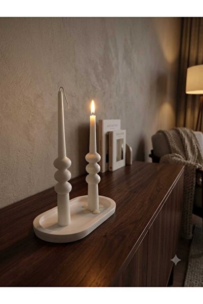 SCA CANDLE Dekoraitf mum şamdan mum 3 lü top model Beyaz renk 2 parça