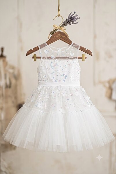 Erca Home Tekstil Ürünleri Flower Embroidered Lace Garnished Dress with Buckle for Girls, Gift Included 6/10