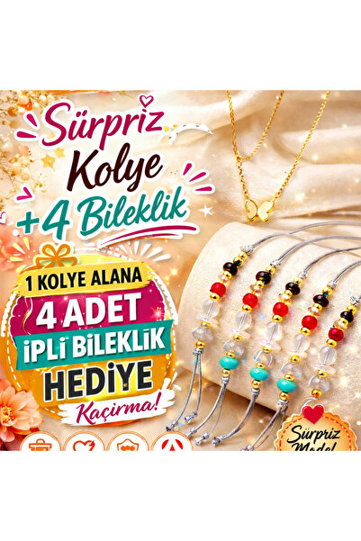 Sürpriz kolye +4 ip bileklik hediye paketi